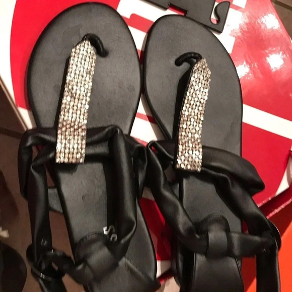 Guess Black Shimmer Bling Sandals GELLAR FLIP FLOP - Picture 7 of 8